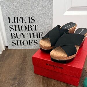 Donald J. Pliner Black Cork Wedge Slides